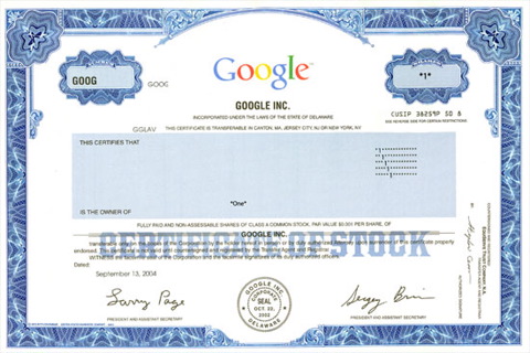 stock photos images. Investing in Stocks - A Google Stock Certificate