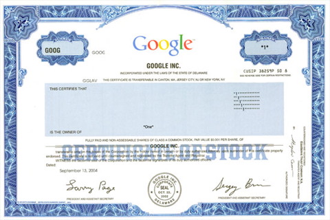 Google Stock Certificate