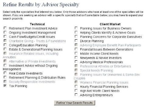 Financial Investment Advice - Search Refinement